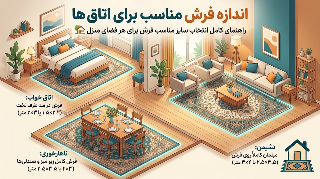 اندازه فرش مناسب برای اتاق ها؛ راهنمای انتخاب سایز مناسب فرش برای هر فضای منزل