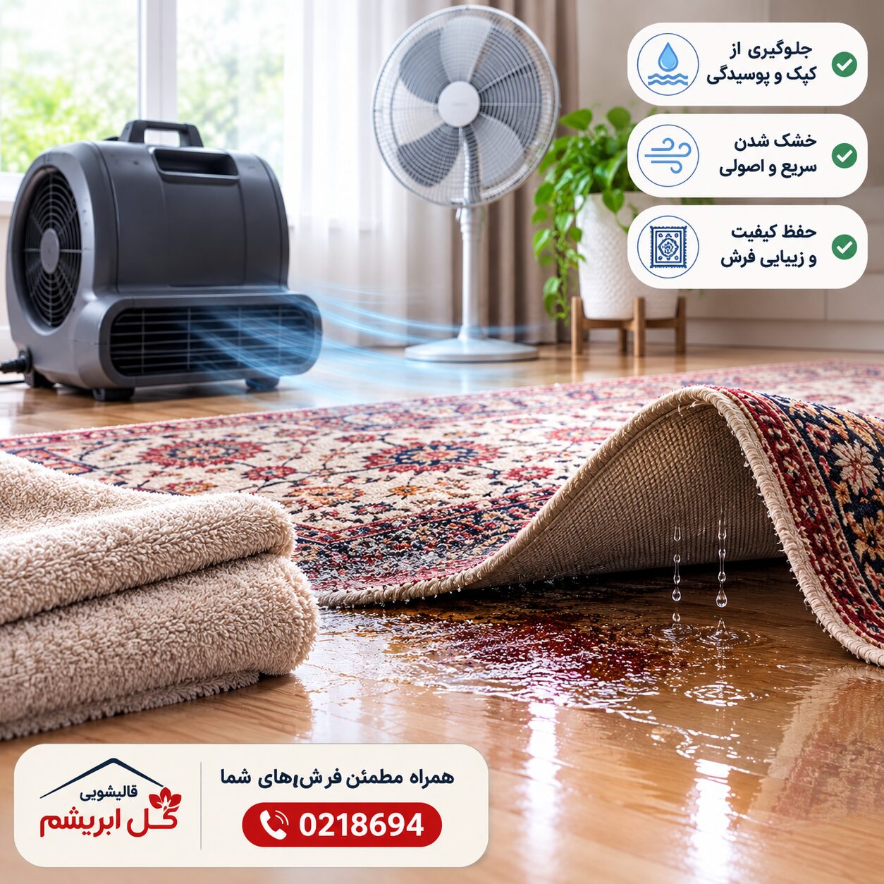 خشک کردن قالی خیس - جلوگیری از کپک فرش