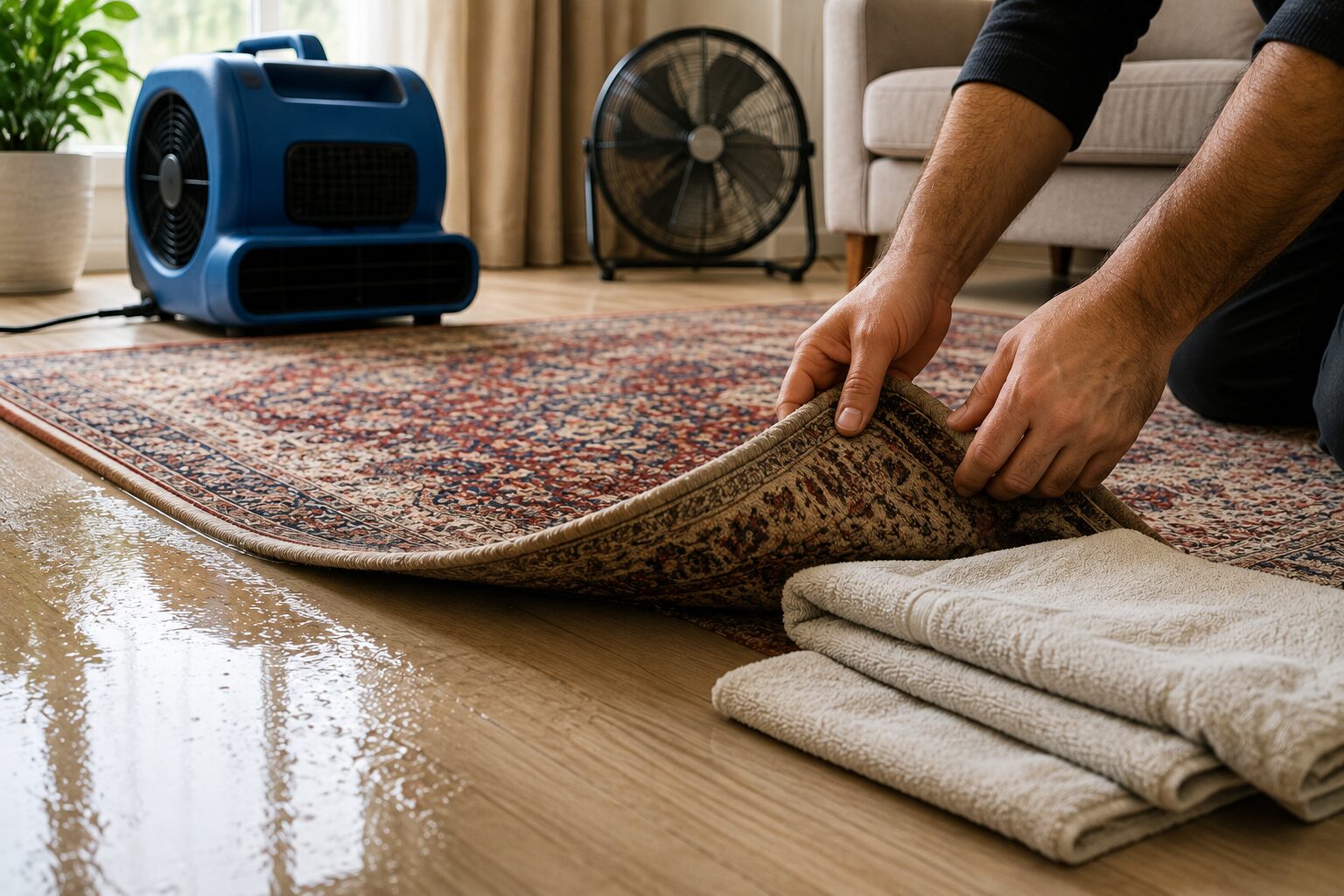 خشک کردن فرش خیس