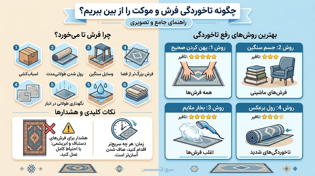 چرا فرش تا می‌خورد؟ بهترین روش‌های رفع تاخوردگی فرش